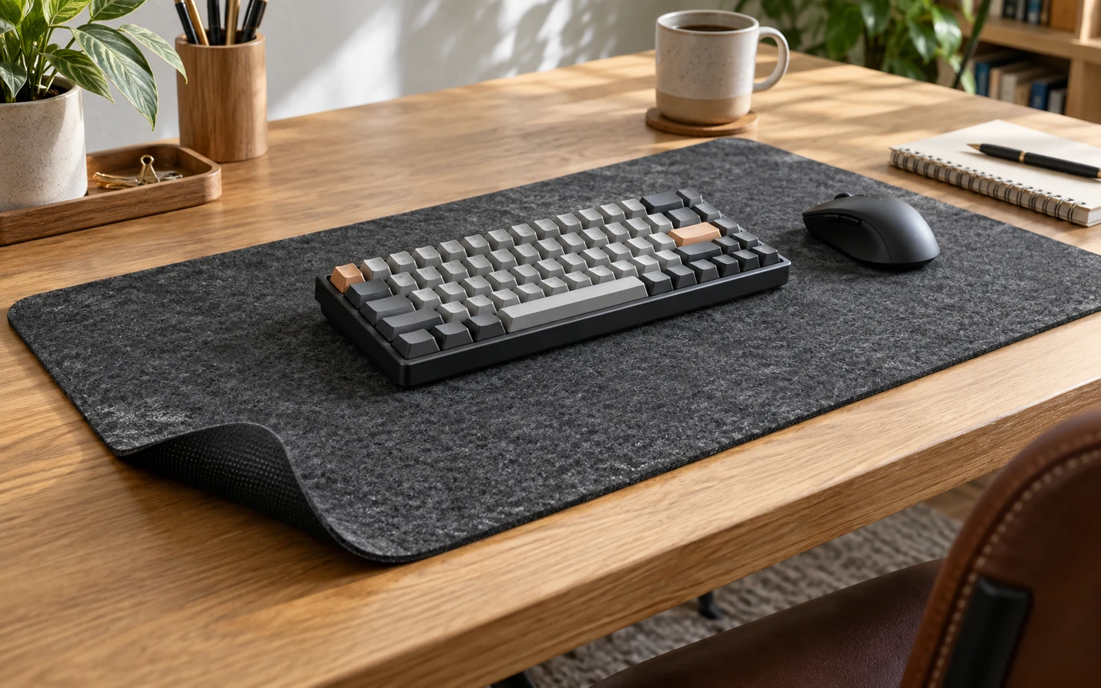 Clavier posé sur une grande sous-main protectrice de bureau